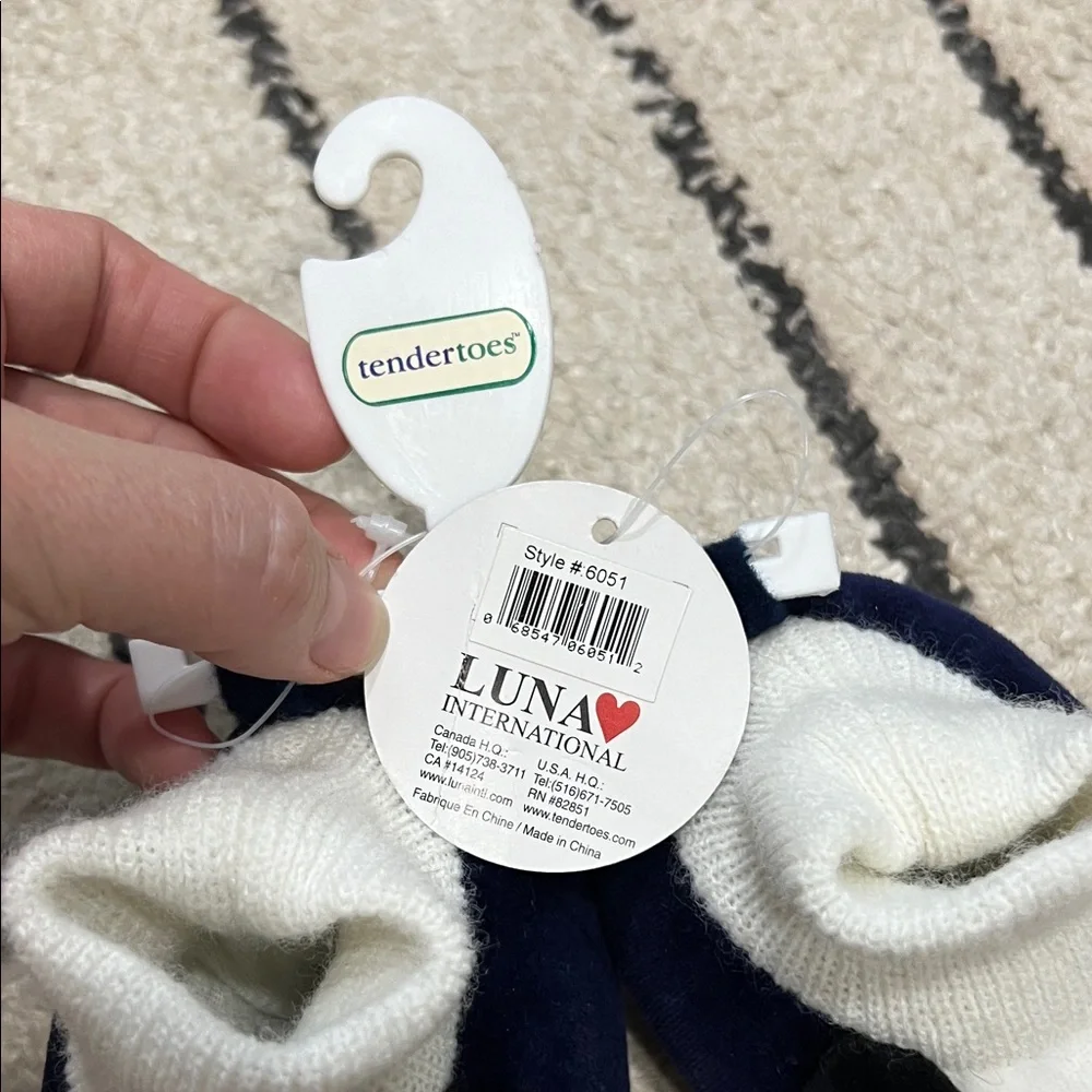 Plush Puppy Baby Booties - White and Navy NWT
